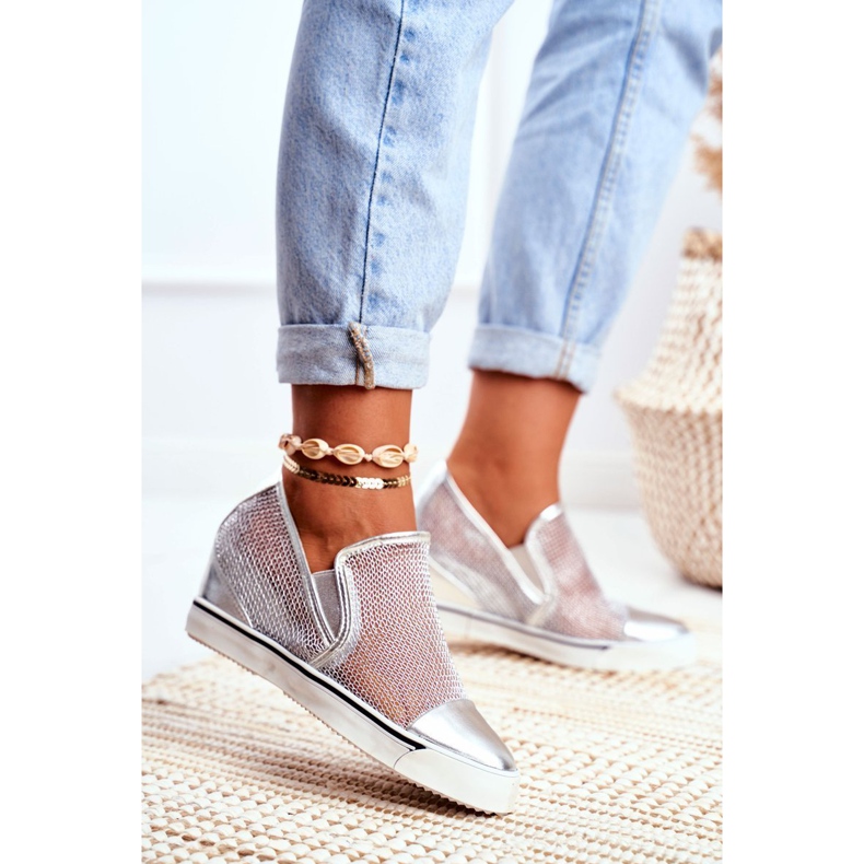 Tênis feminino Lu Boo com malha prata Morgono cinza 1