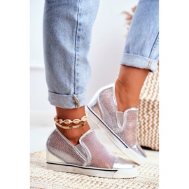 Tênis feminino Lu Boo com malha prata Morgono cinza 2