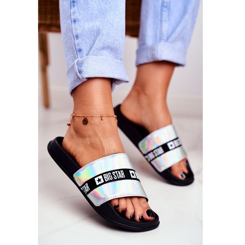 Chinelos femininos Big Star Silver Holo GG274005 cinza 1
