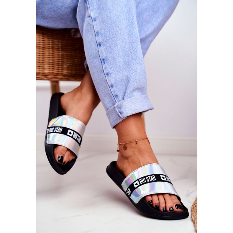 Chinelos femininos Big Star Silver Holo GG274005 cinza 2