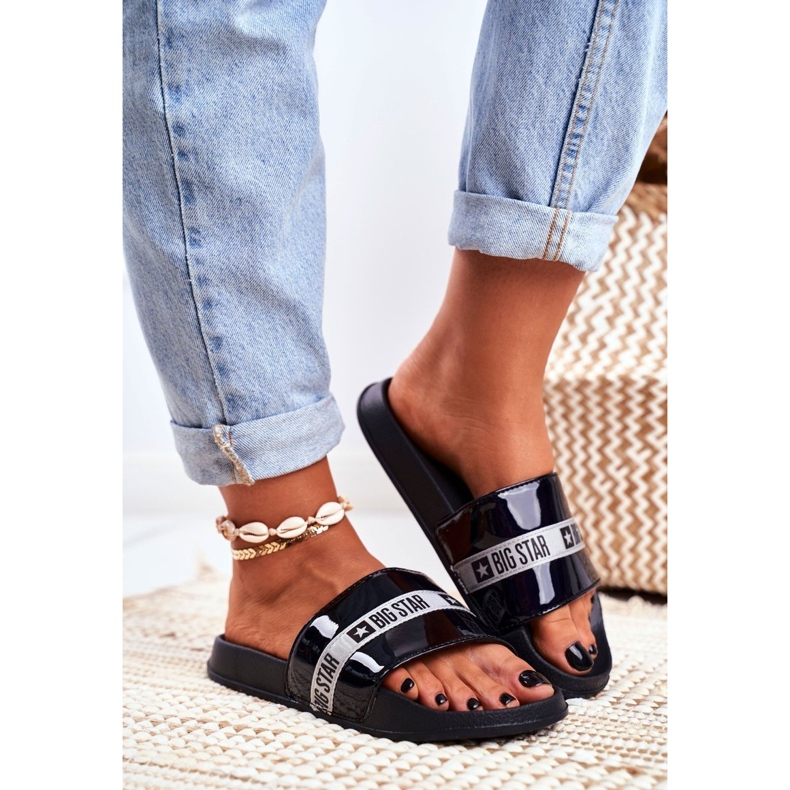 Chinelos femininos Big Star lacado preto GG274007 1
