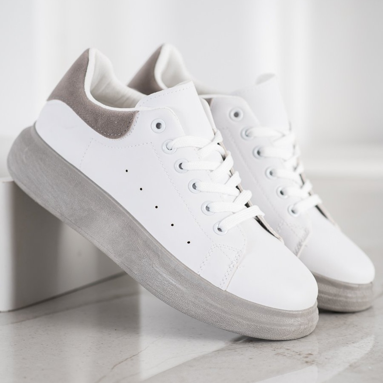 SHELOVET Tênis na plataforma cinza branco 2