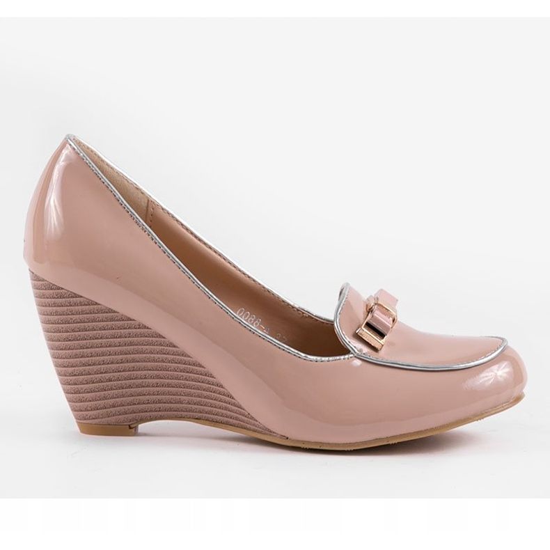 Bombas de cunha bege com arco 0088-4 castanho 1