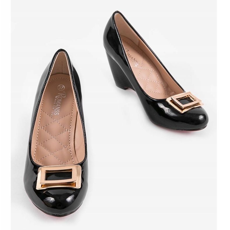 Bombas de cunha preta com fivela 0089-1 preto 2