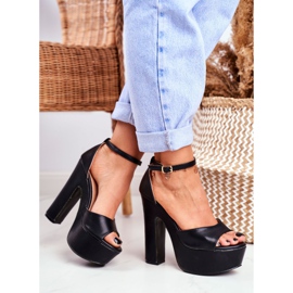 LU BOO Sandálias altas pretas em uma plataforma de bar sapatos altos preto 2