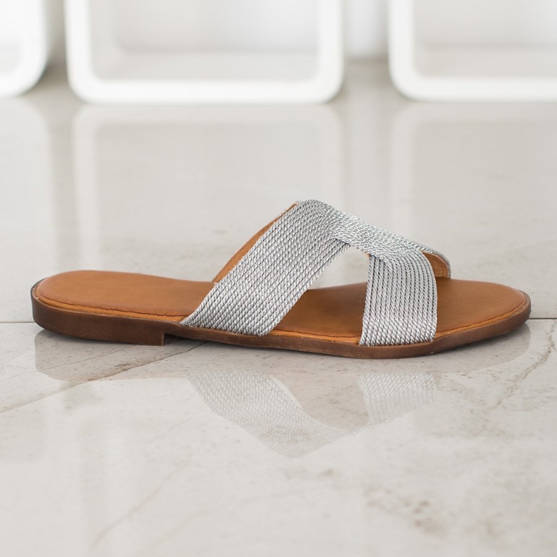 SHELOVET Chinelos elegantes de prata cinza 2