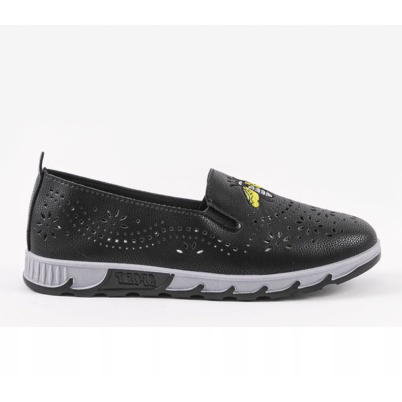 Tênis preto perfurado com uma impressão de JH81172-3 1