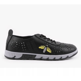 Tênis preto perfurado com uma impressão de JH81171-3 1