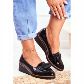 Vinceza Brogues feminino em cunhas lacadas pretas Milona preto 1