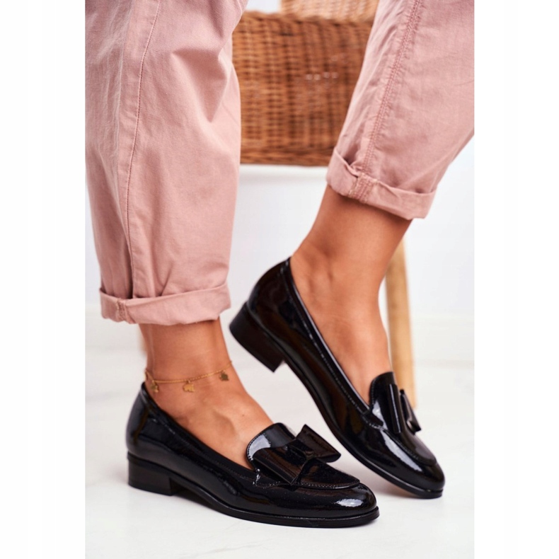 Vinceza Mocassim feminino laqueado preto arco trixi 1