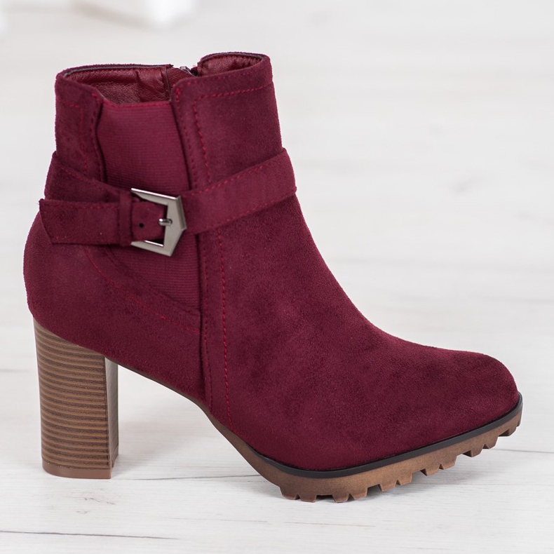 SHELOVET Botas cor de vinho com fivela vermelho 2