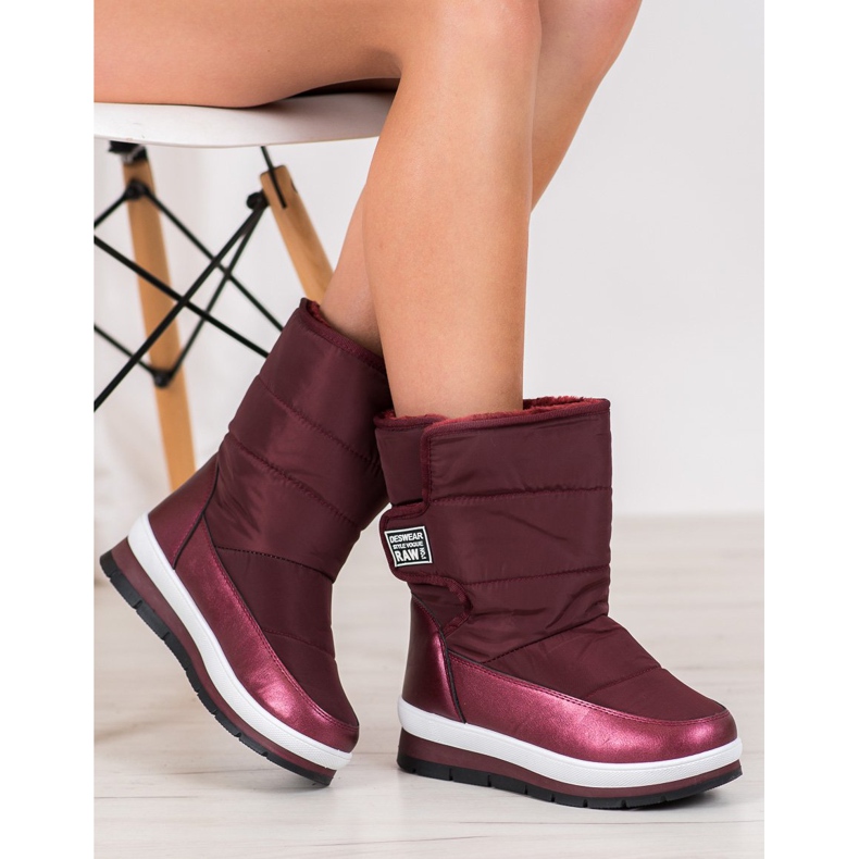 GOLL Botas de neve cor de vinho com velcro vermelho 1