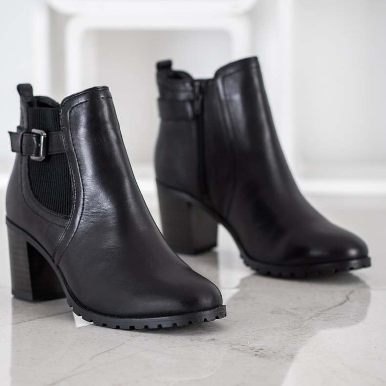 Evento Botas de couro de salto alto preto 1