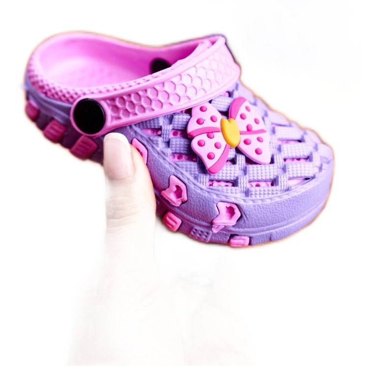 NEWS Chinelos infantis de espuma Crocs Violet Bow Susan roxo rosa 2