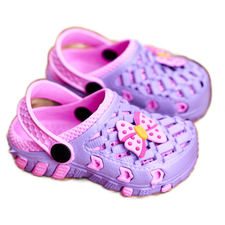 NEWS Chinelos infantis de espuma Crocs Violet Bow Susan roxo rosa 1