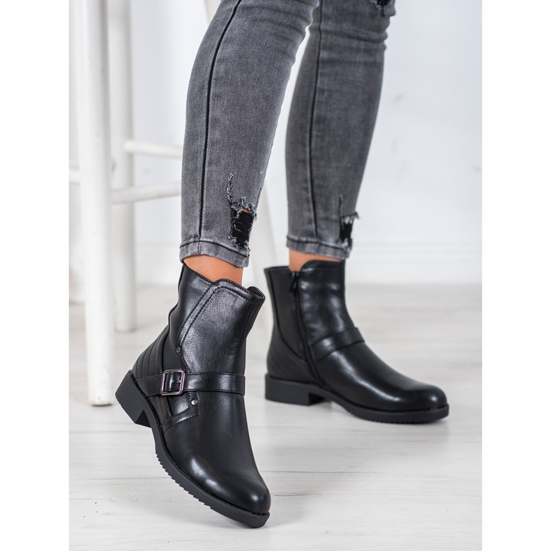 J. Star Botas de salto plano preto 2