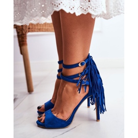 LU BOO Carnaval de sandálias femininas de salto alto Gladiator Blue azul 1