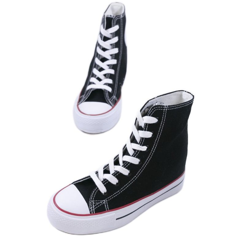 Tênis preto com cunhas amarradas B706-1 1 Tênis preto com cunhas amarradas B706-1 1