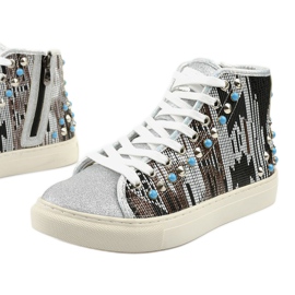 Tênis de cano alto prateado ricamente decorado D17-27027 prata cinza multicolorido 1
