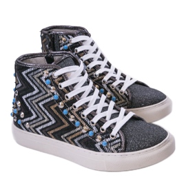 Tênis de cano alto preto ricamente decorado D17-27027 multicolorido 1