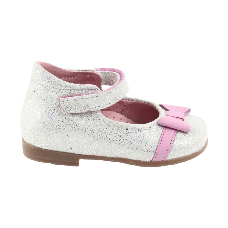 Sapatos infantis de bailarina de velcro Ren But 1493 DISKO branco cinza rosa 5