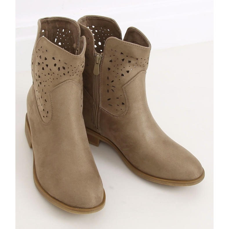 Botas openwork com salto oculto bege CH2008 bege marrom 2