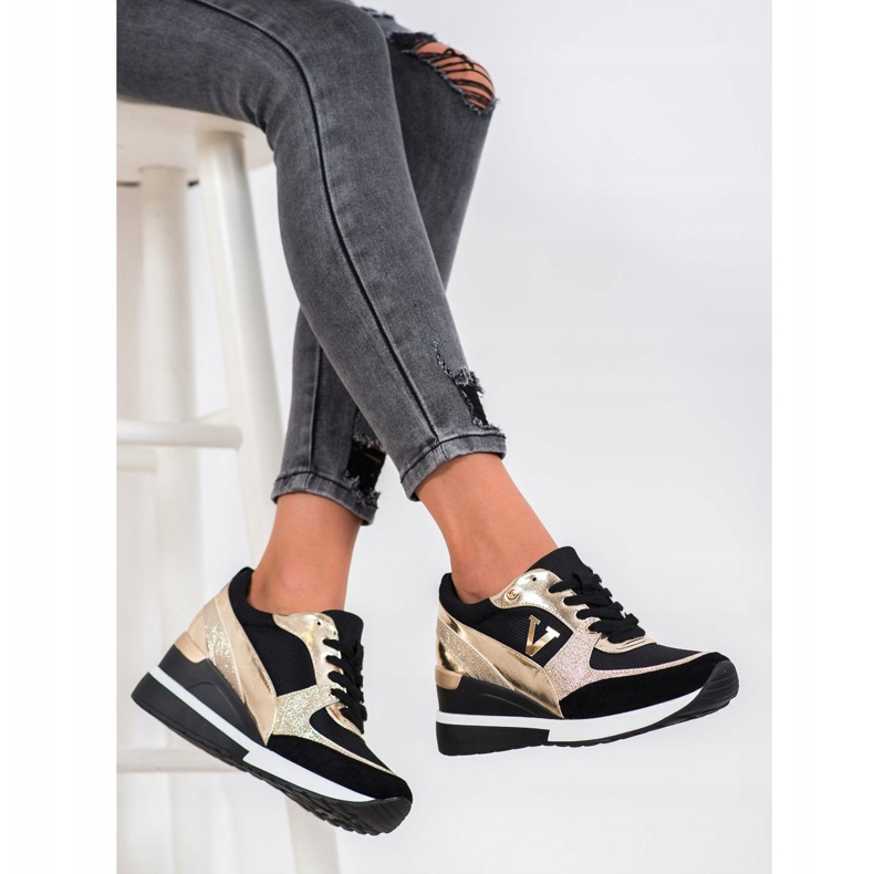 Vinceza tênis de cunha Vincez preto amarelo 1