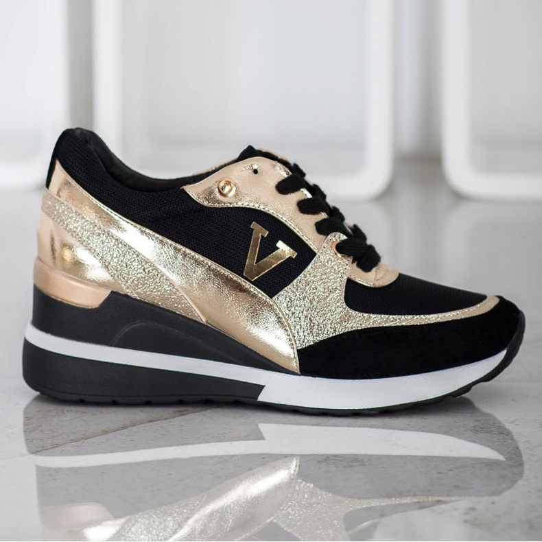 Vinceza tênis de cunha Vincez preto amarelo 2