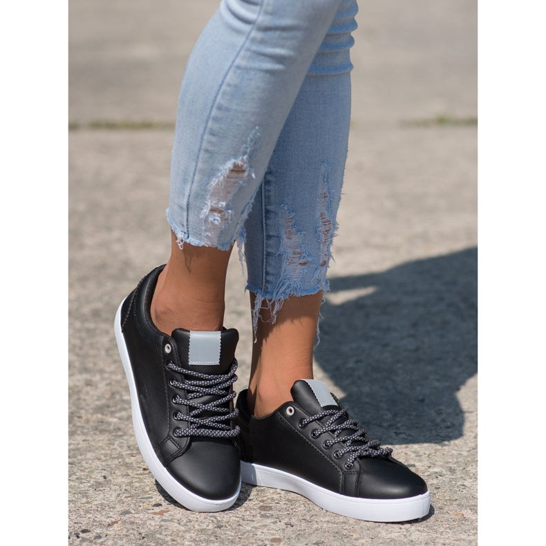 SHELOVET Tênis com atacadores decorativos preto 1