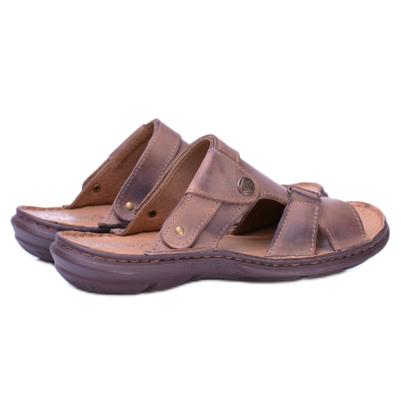 Polbut Couro marrom chinelos sandálias masculinas Hideki 1