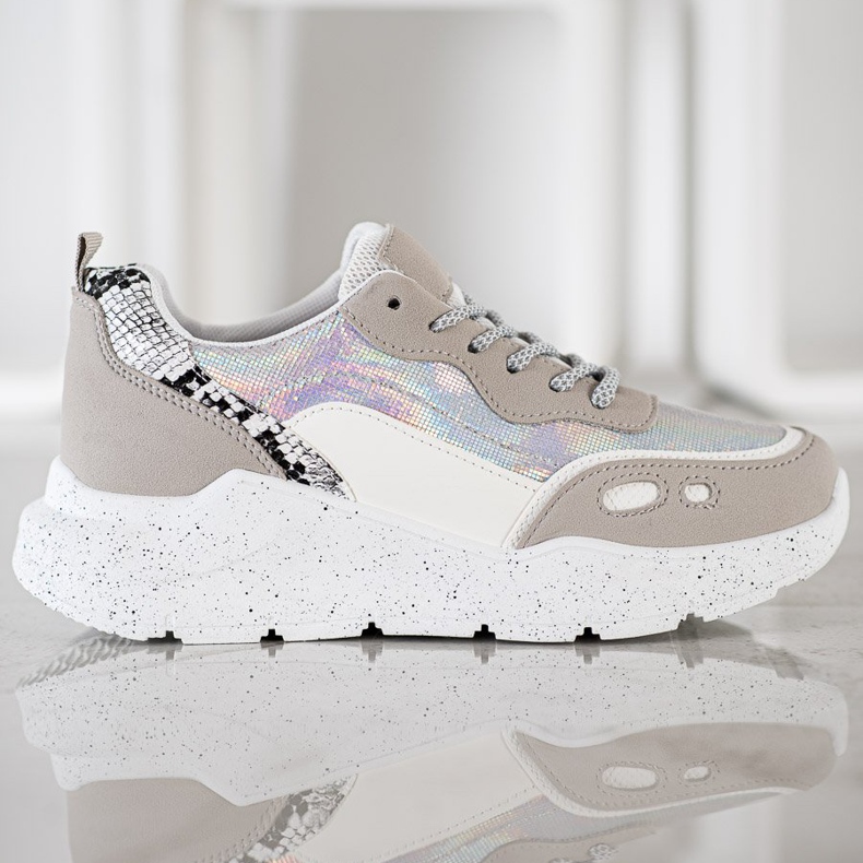 Kayla Tênis com efeito Holo branco cinza multicolorido 2 Kayla Tênis com efeito Holo branco cinza multicolorido 2