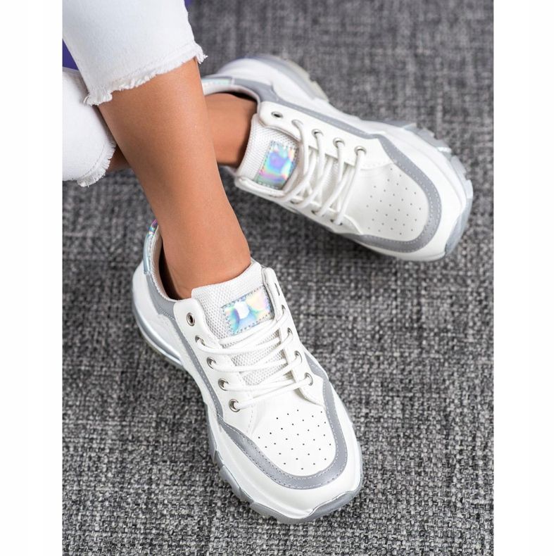 SHELOVET Tênis de couro ecológico branco cinza 1