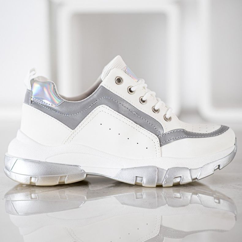 SHELOVET Tênis de couro ecológico branco cinza 2