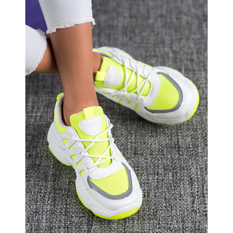 SHELOVET Tênis Confortáveis ​​Com Malha branco amarelo 2