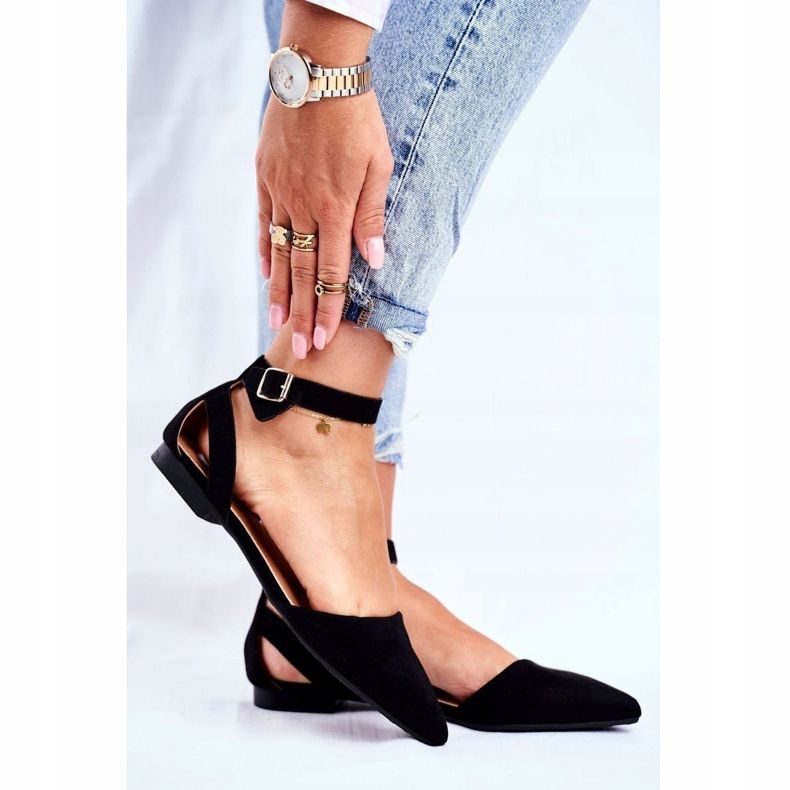 SEA Bailarinas planas pretas femininas com cinto com Allison Spitz preto 1