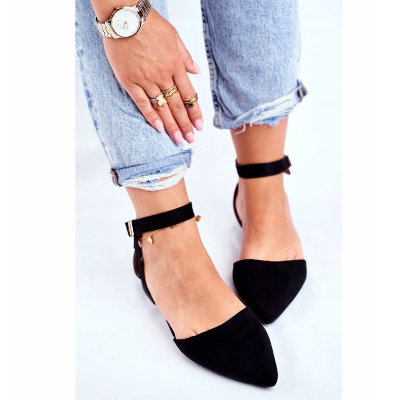 SEA Bailarinas planas pretas femininas com cinto com Allison Spitz preto 2