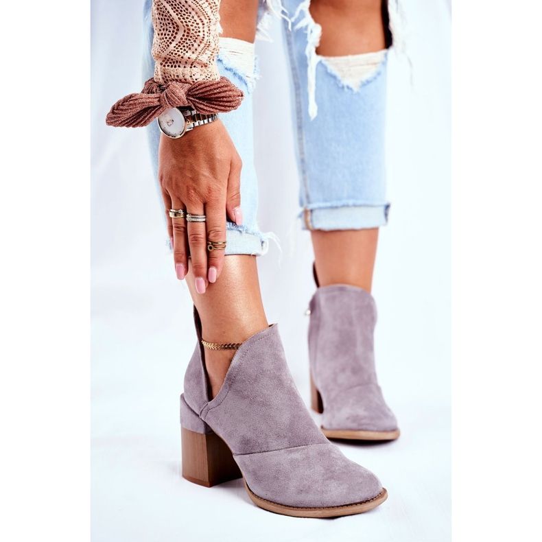 MSMG Botas femininas de salto cinza com corte Meliori 1