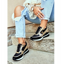 Vinceza Tênis feminino esportivo preto e dourado 21-10574 amarelo 1