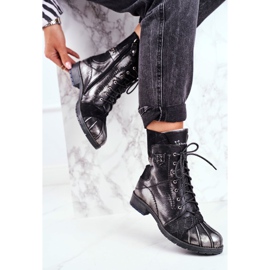 Botas de couro quentes femininas Maciejka pretas 03961-01 preto 2