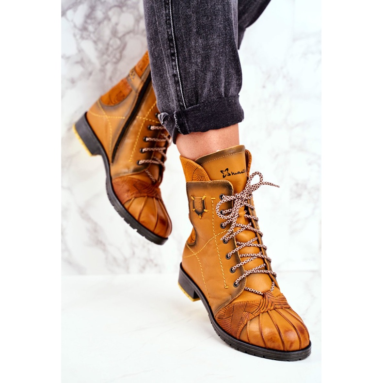 Botas quentes de couro feminino Maciejka amarelo 03961-07 1