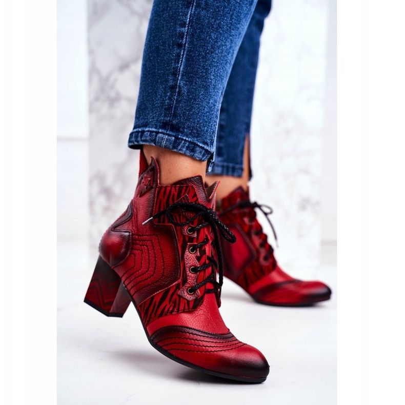 Botas femininas de couro maciejka vermelho 03194 2