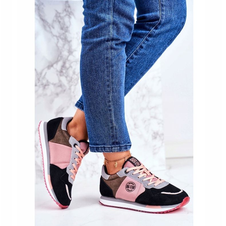 Sapatos esportivos femininos, tênis Big Star GG274458 preto rosa 1