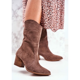Botas femininas com salto alto de couro nobuck cappuccino Nicole 2580 marrom 1