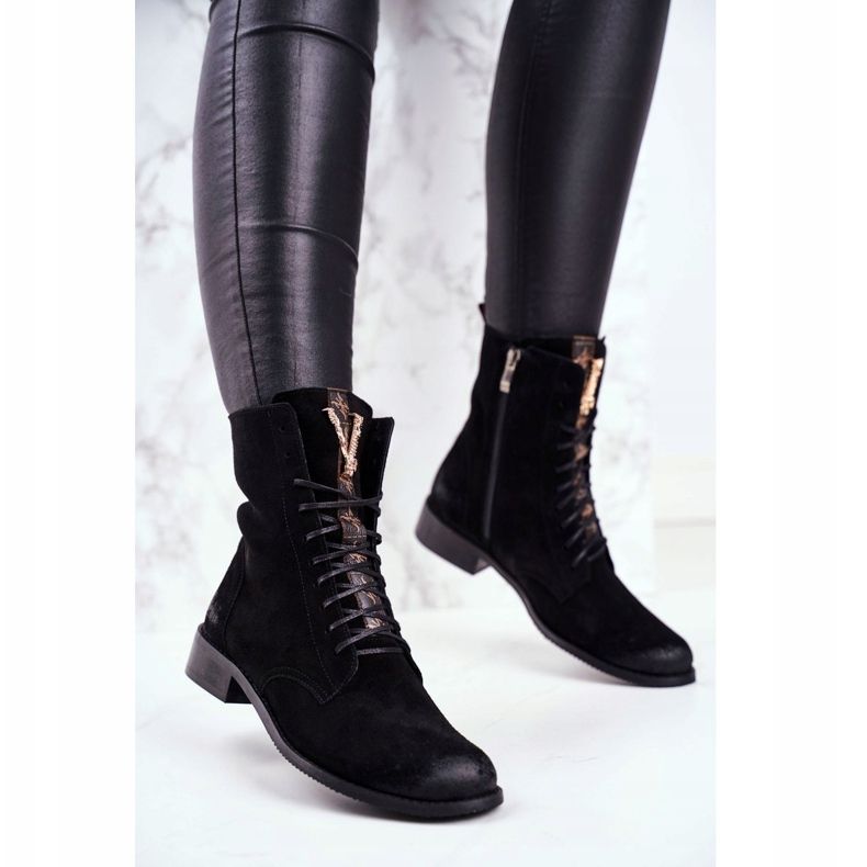 Botas femininas Nicole Nubuck de couro preto 2593 1