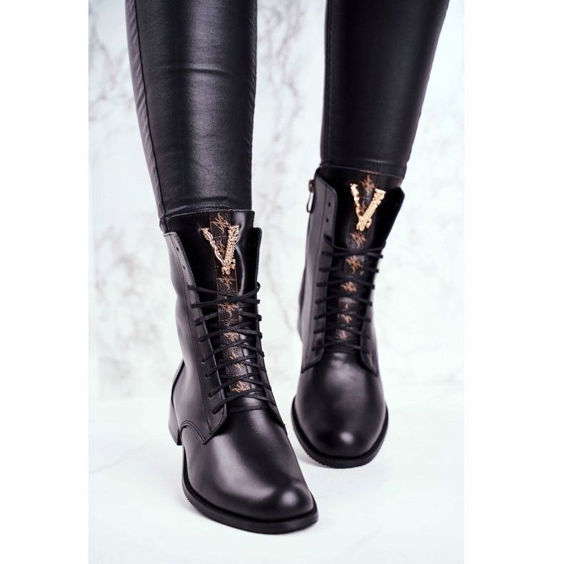 Botas femininas de couro nicole preto 2593 2