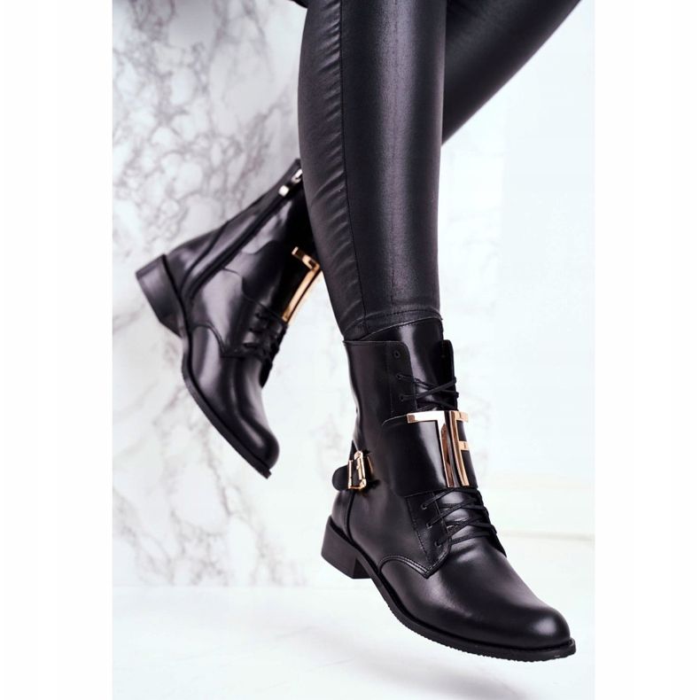 Botas femininas de couro nicole preto 2591 dourado 2