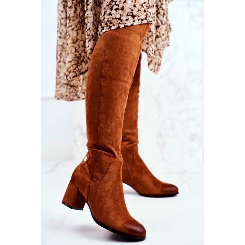 Vinceza Botas femininas com salto em camurça camelo torgos marrom 2
