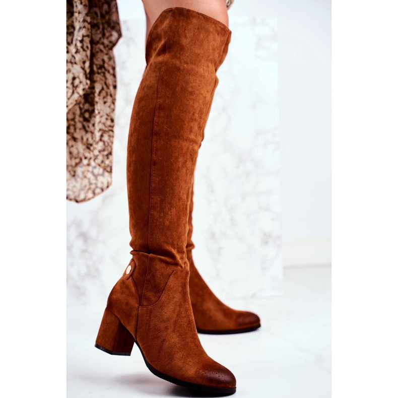 Vinceza Botas femininas com salto em camurça camelo torgos marrom 1