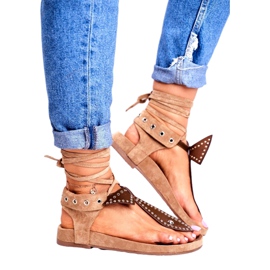 Lu Boo feminino marrom sandálias amarradas japonês Mara castanho 2