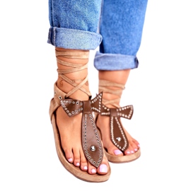 Lu Boo feminino marrom sandálias amarradas japonês Mara 1